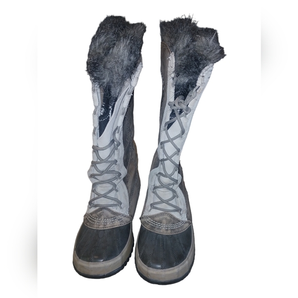 Sorel Cate The Great NL1642-221 Tusk Stone gray Leather Tall Boots 6 - Picture 2 of 8